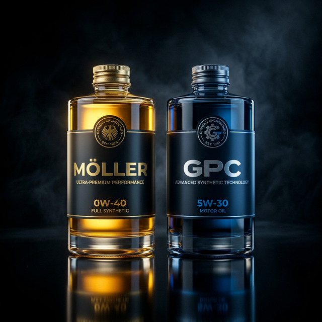 MÖLLER vs GPC synthetic motor oil bottles — product comparison guide
